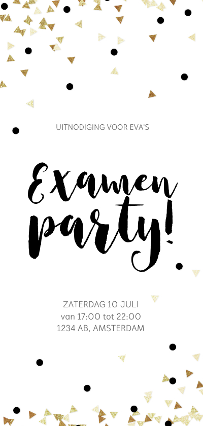 Uitnodigingen - Uitnodiging examen feest geslaagd confetti