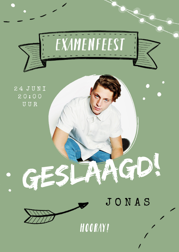 Uitnodiging examenfeest hip geslaagd met eigen foto - Uitnodigingen Uitnodigingen - Uitnodiging examenfeest hip geslaagd met eigen foto