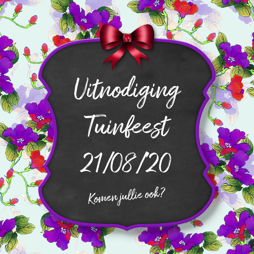 Uitnodiging feest bloemen en krijtbord - Uitnodigingen Uitnodigingen - Uitnodiging feest bloemen en krijtbord