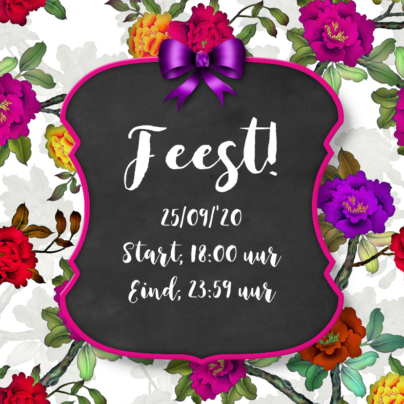 Uitnodiging feest bord en bloemen - Uitnodigingen Uitnodigingen - Uitnodiging feest bord en bloemen