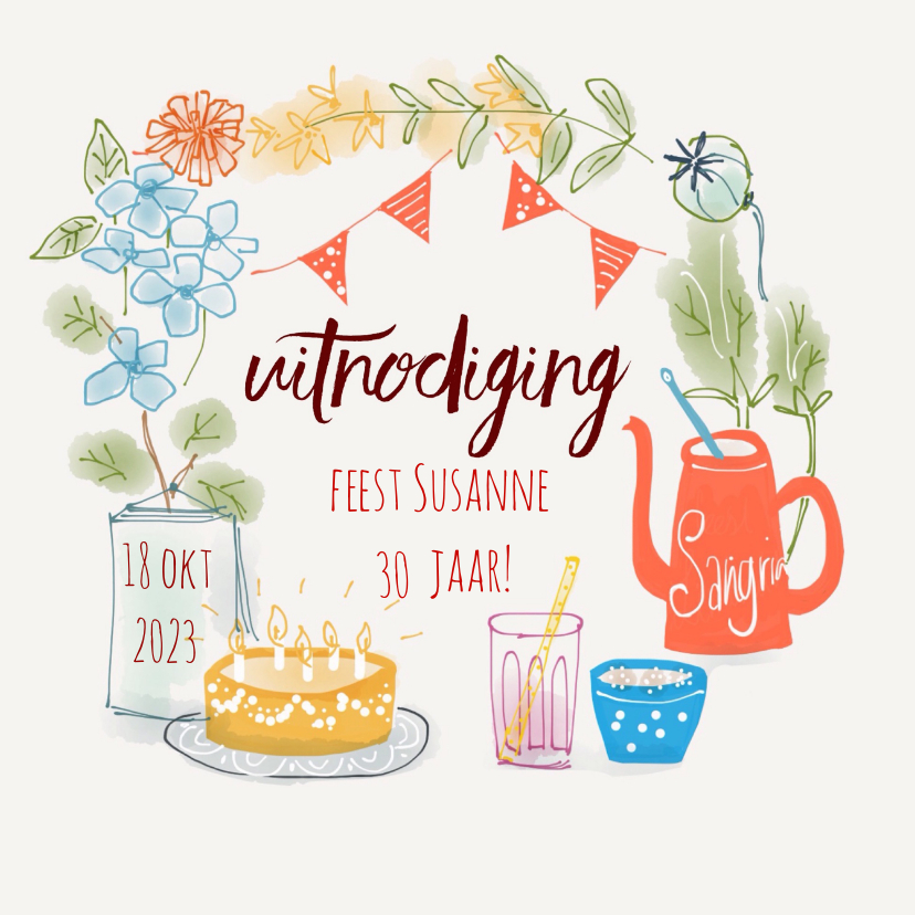 Uitnodiging Feest Fleurig - Uitnodigingen Uitnodigingen - Uitnodiging Feest Fleurig