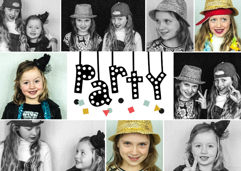 Uitnodiging feest fotocollage met illustratie party slinger - Uitnodigingen Uitnodigingen - Uitnodiging feest fotocollage met illustratie party slinger