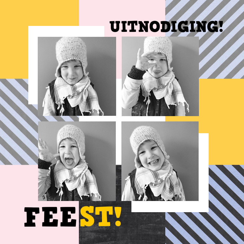 Uitnodiging feest fotocollage vrolijk - Uitnodigingen Uitnodigingen - Uitnodiging feest fotocollage vrolijk