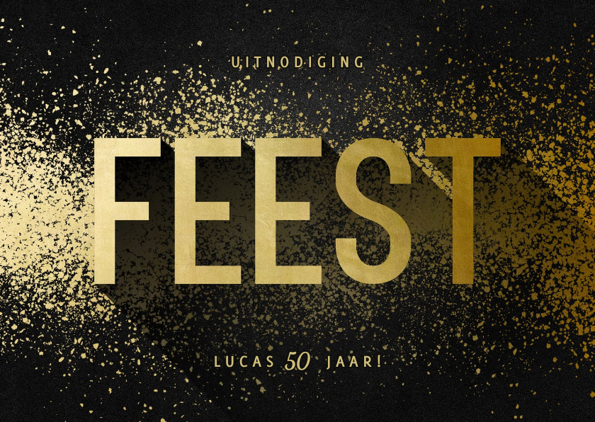 Uitnodigingen - Uitnodiging feest goudlook met spetters