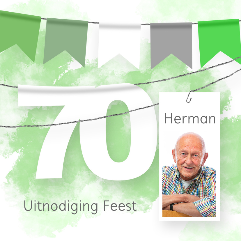 Uitnodigingen - Uitnodiging feest slinger en foto 70