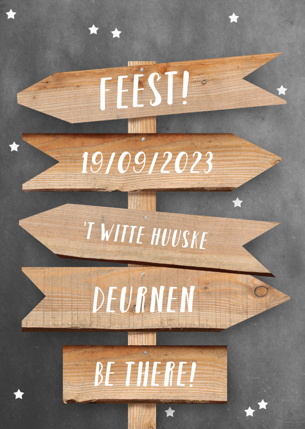 Uitnodiging feest wegwijzer en sterren - Uitnodigingen Uitnodigingen - Uitnodiging feest wegwijzer en sterren