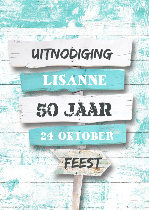 Uitnodiging feest wegwijzer strandstijl - Uitnodigingen Uitnodigingen - Uitnodiging feest wegwijzer strandstijl