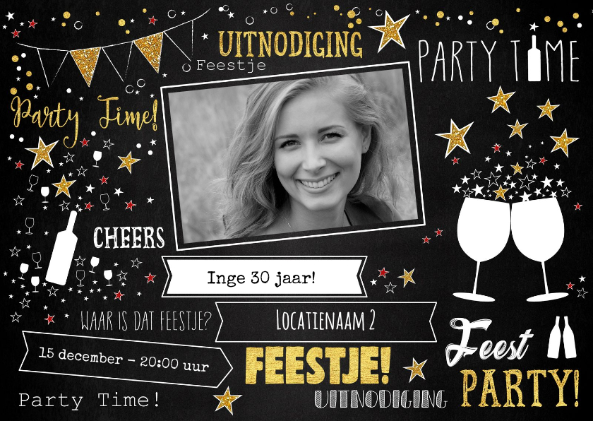 Uitnodiging feestelijke typografische foto kaart - Uitnodigingen Uitnodigingen - Uitnodiging feestelijke typografische foto kaart