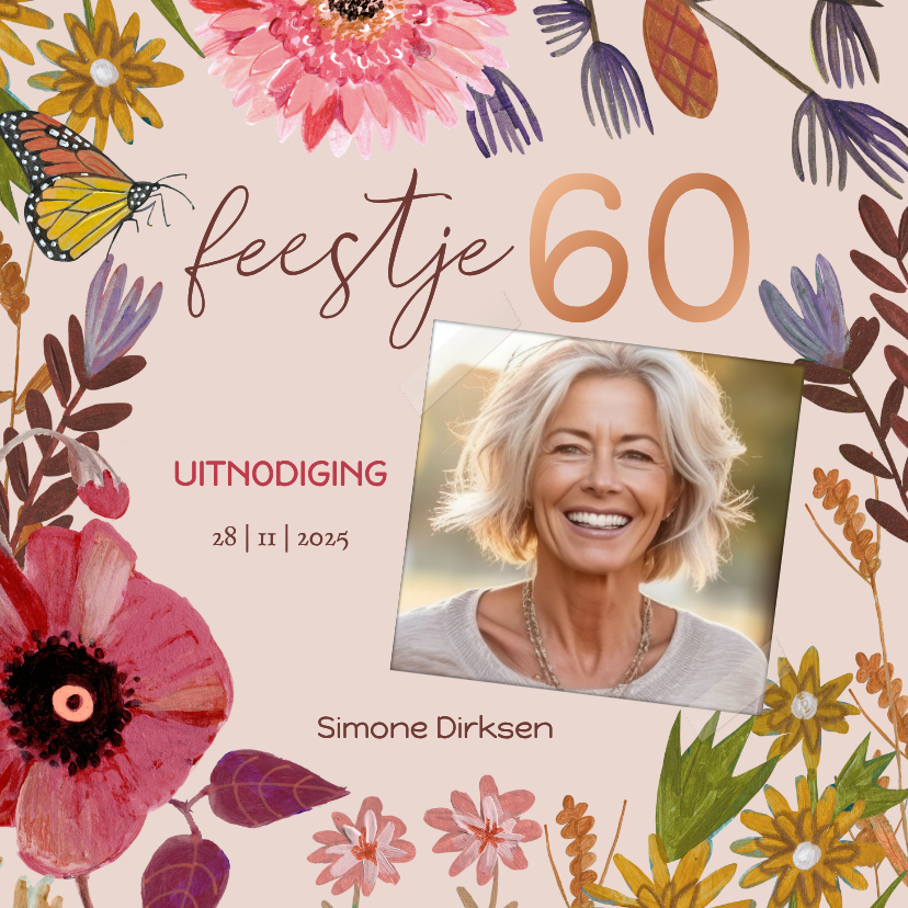 Uitnodiging Feestje 60 Bloemen Botanisch Herfst - Uitnodigingen Uitnodigingen - Uitnodiging Feestje 60 Bloemen Botanisch Herfst