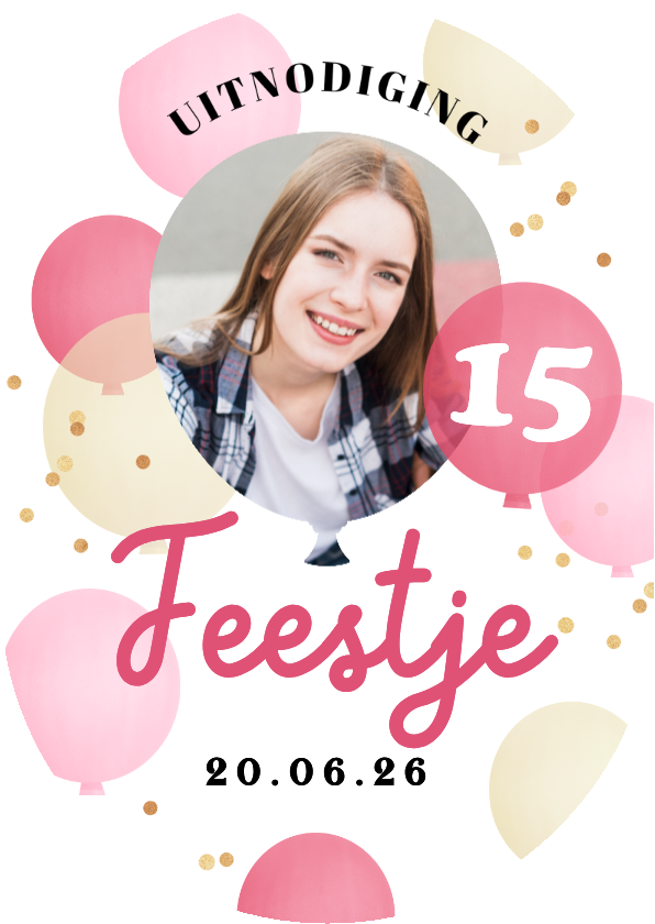 Uitnodiging feestje ballonnen confetti roze goud - Uitnodigingen Uitnodigingen - Uitnodiging feestje ballonnen confetti roze goud