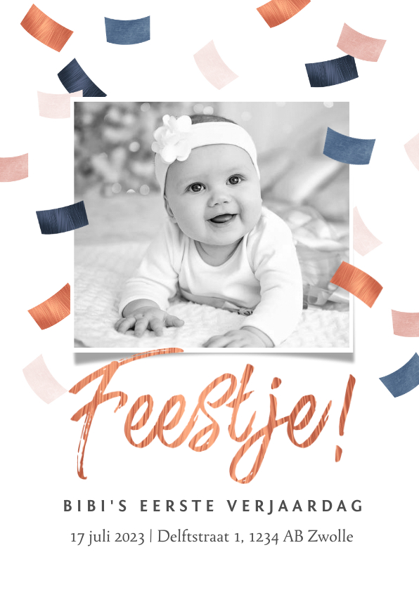 Uitnodiging feestje confetti stijlvol rosé goud foto - Uitnodigingen Uitnodigingen - Uitnodiging feestje confetti stijlvol rosé goud foto