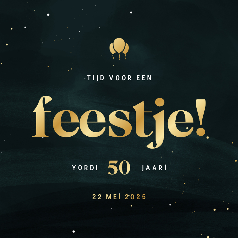 Uitnodiging feestje donkergroen met goudfolie ballonnen - Uitnodigingen Uitnodigingen - Uitnodiging feestje donkergroen met goudfolie ballonnen