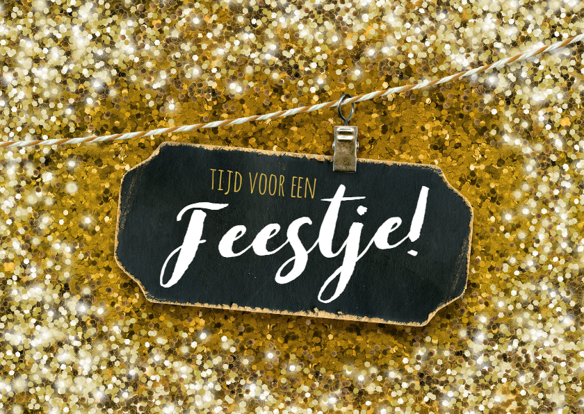 Uitnodiging felicitatie glitter goud | Kaartje2go