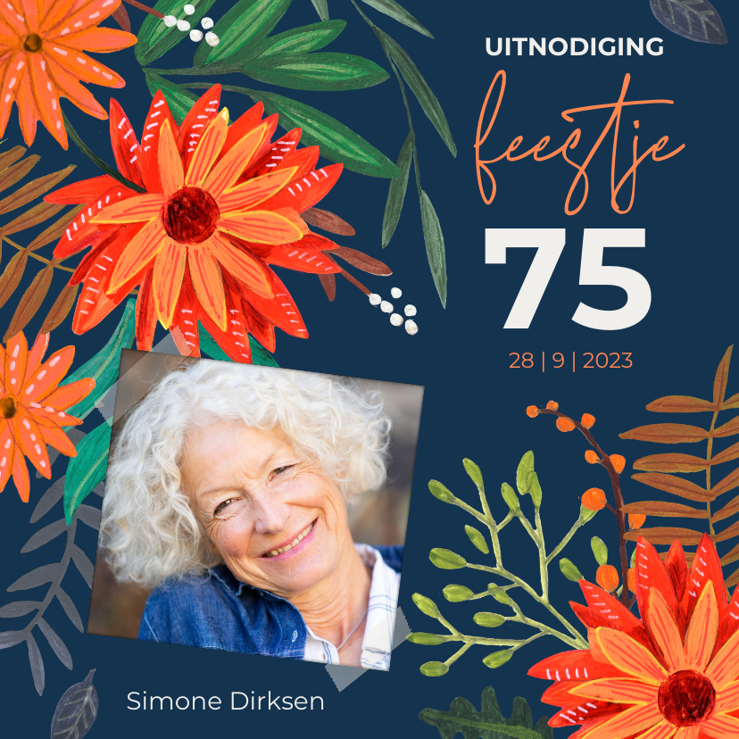 Uitnodigingen - Uitnodiging feestje herfst bloemen oranje
