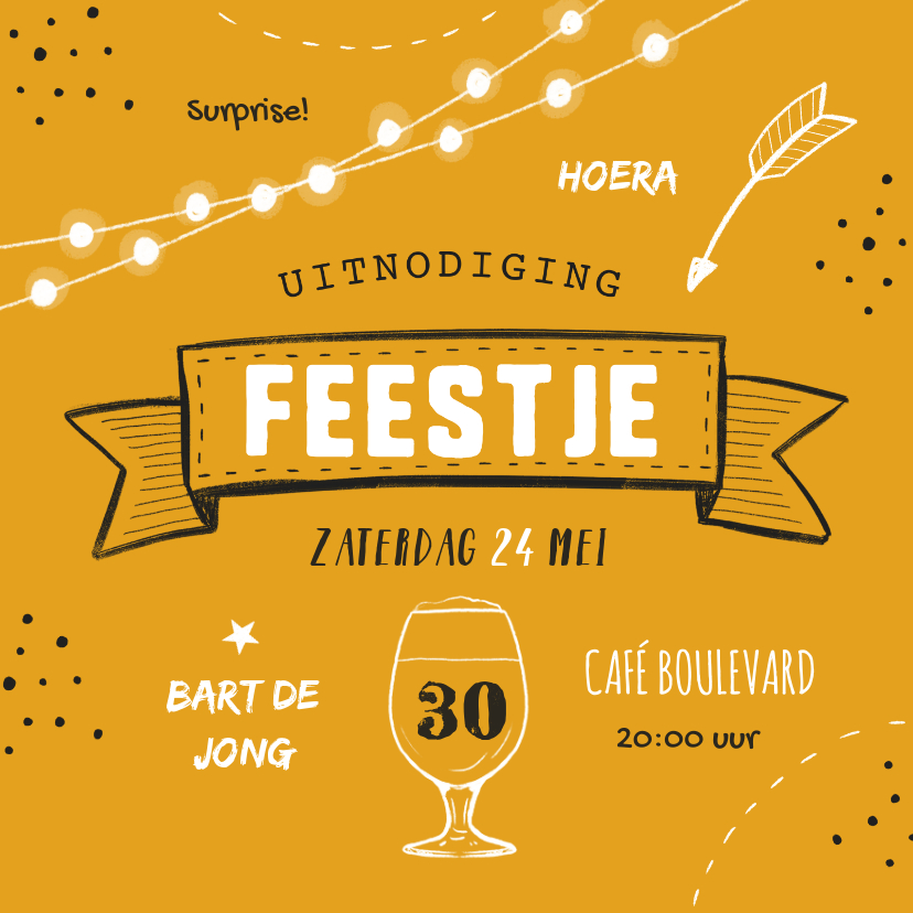 Uitnodigingen - Uitnodiging feestje hip doodle