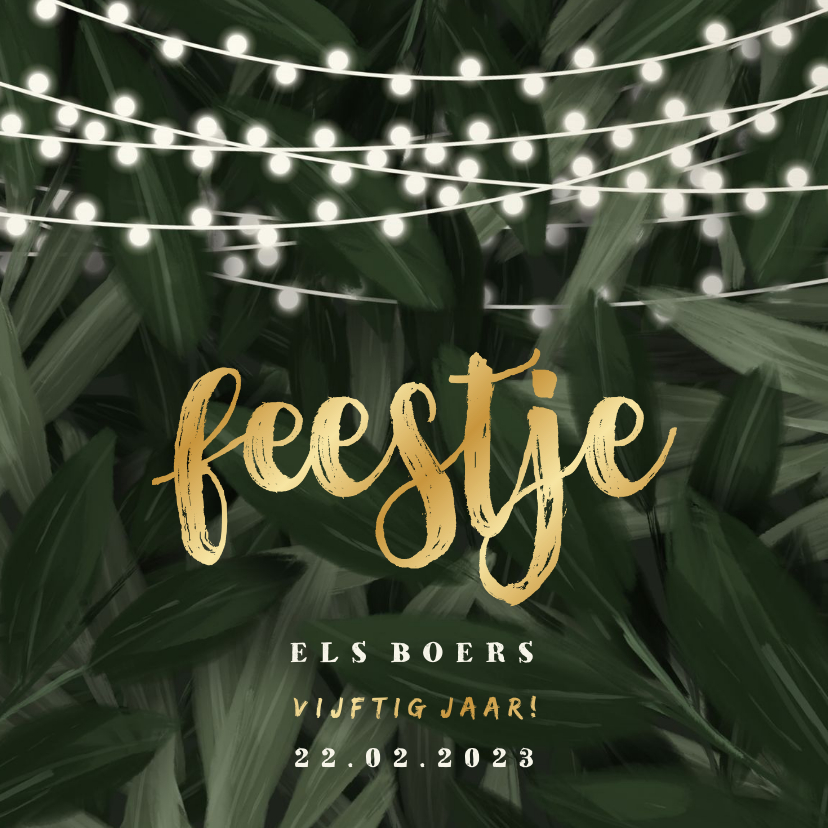 Uitnodiging feestje jungle bladeren met lampjes - Uitnodigingen Uitnodigingen - Uitnodiging feestje jungle bladeren met lampjes