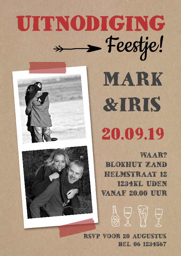 Uitnodiging feestje karton foto - Uitnodigingen Uitnodigingen - Uitnodiging feestje karton foto
