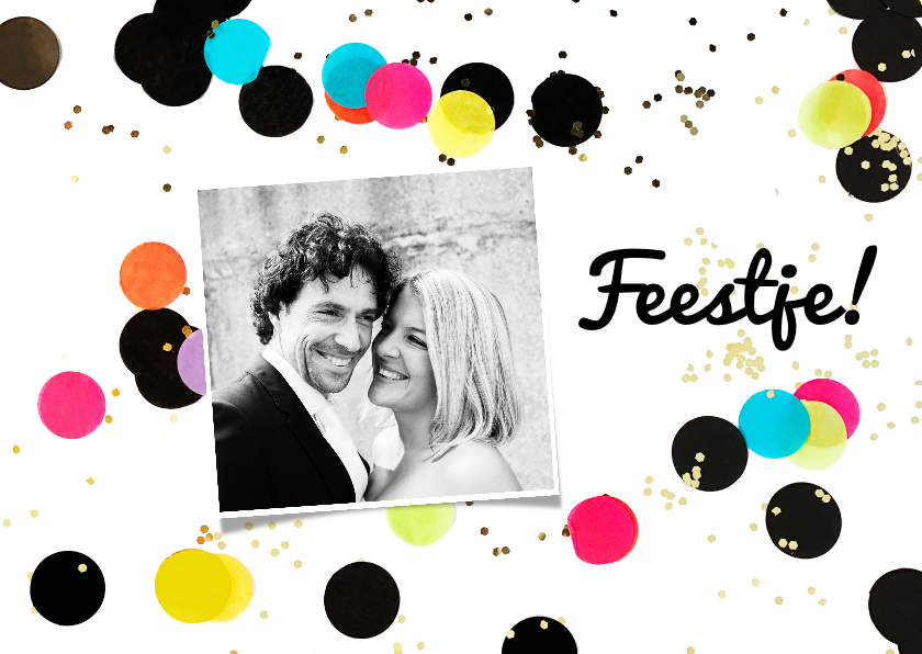 Uitnodigingen - Uitnodiging feestje kleurrijk confetti goud
