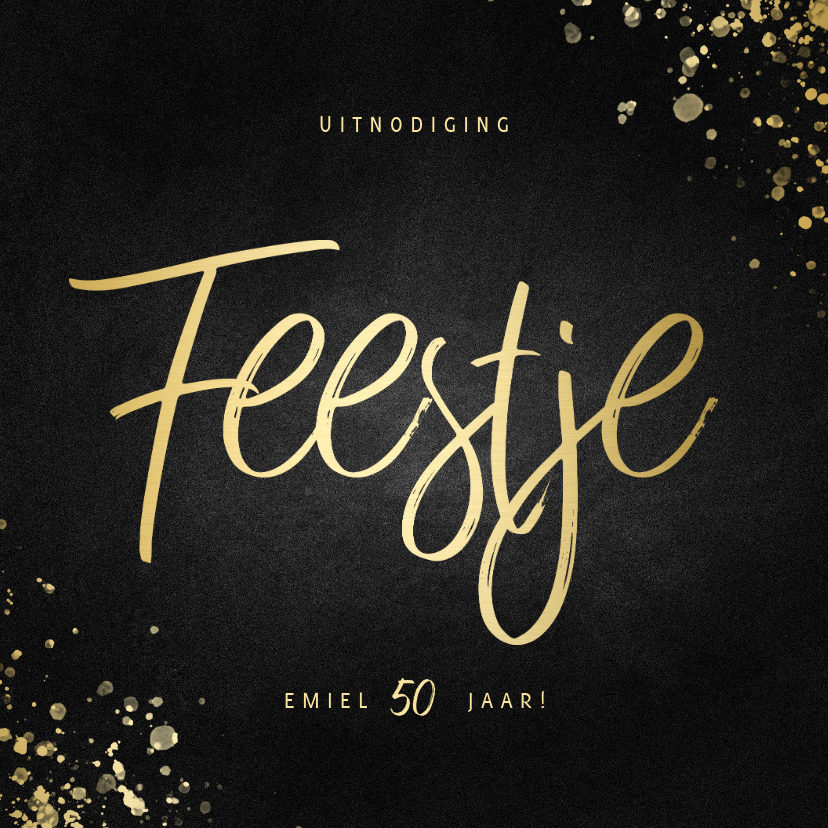 Uitnodiging feestje vierkant goud fotocollage met spetters - Uitnodigingen Uitnodigingen - Uitnodiging feestje vierkant goud fotocollage met spetters