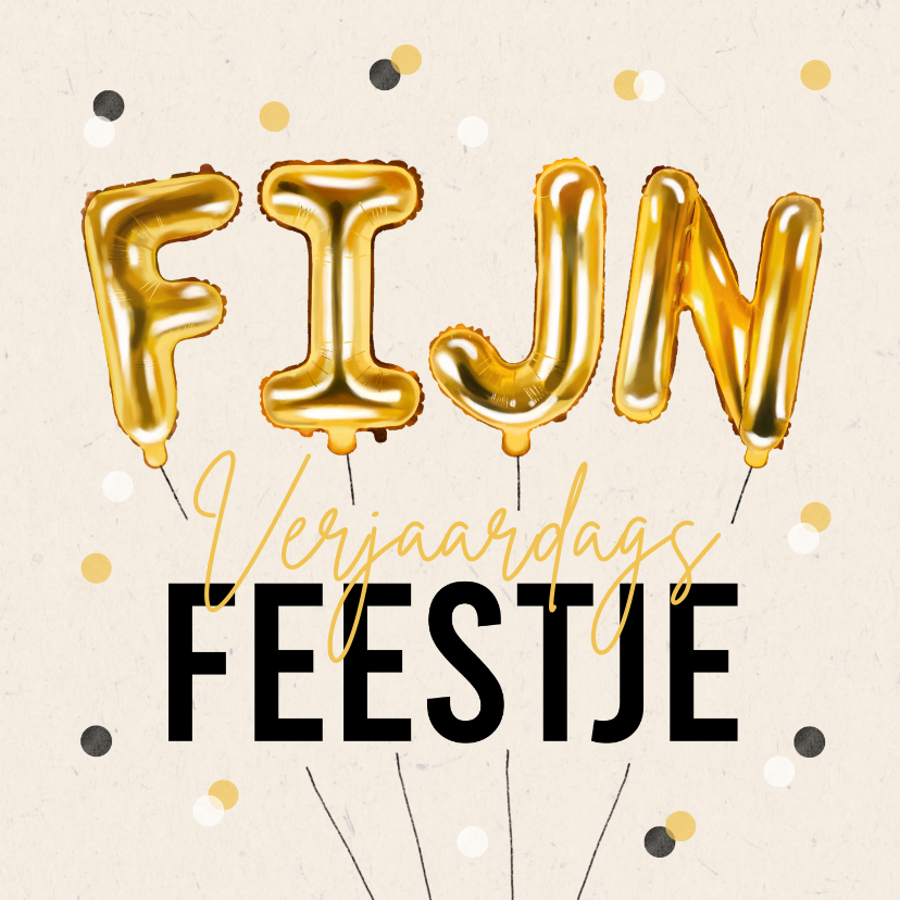 Uitnodigingen - Uitnodiging fijn verjaardagsfeestje folie ballonnen confetti