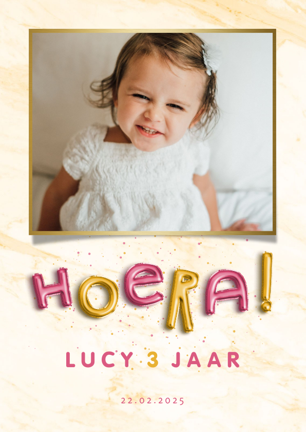 Uitnodiging folieballonnen aanpasbaar 'hoera' roze/goud - Uitnodigingen Uitnodigingen - Uitnodiging folieballonnen aanpasbaar 'hoera' roze/goud