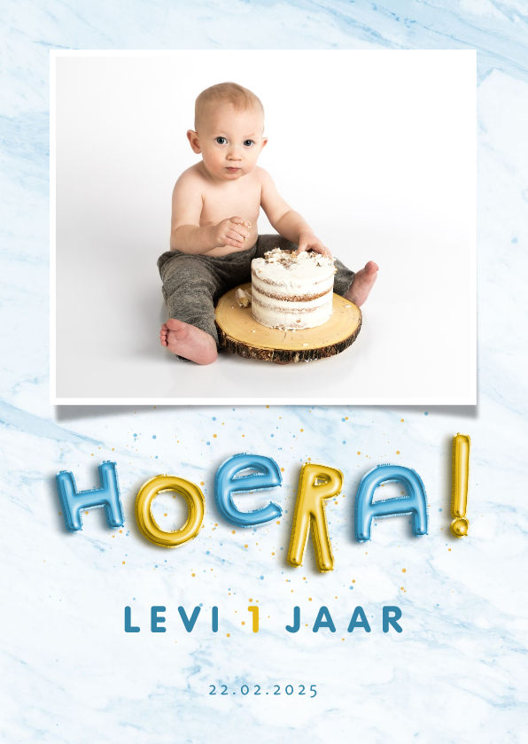 Uitnodiging folieballonnen 'hoera' blauw/goud uitnodiging - Uitnodigingen Uitnodigingen - Uitnodiging folieballonnen 'hoera' blauw/goud uitnodiging