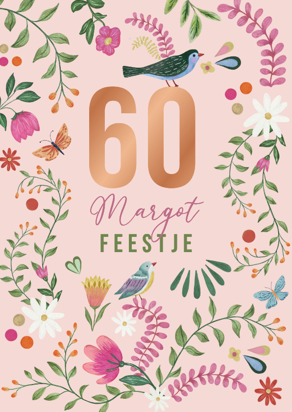 Uitnodiging folk illustraties met bloemen - Uitnodigingen Uitnodigingen - Uitnodiging folk illustraties met bloemen