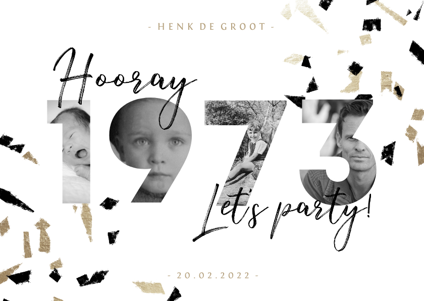 Uitnodiging fotocollage 1972 aanpasbaar met confetti - Uitnodigingen Uitnodigingen - Uitnodiging fotocollage 1972 aanpasbaar met confetti
