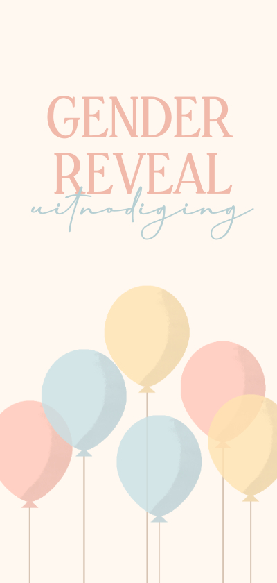 Uitnodigingen - Uitnodiging gender reveal met pastelkleurige ballonnen 