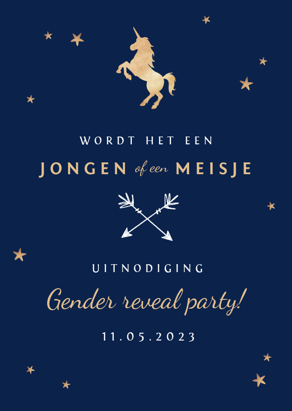 Uitnodigingen - Uitnodiging gender reveal party baby jongen meisje unicorn