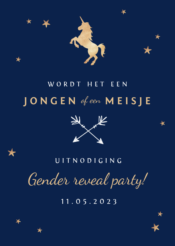 Uitnodiging gender reveal party baby jongen meisje unicorn - Uitnodigingen Uitnodigingen - Uitnodiging gender reveal party baby jongen meisje unicorn