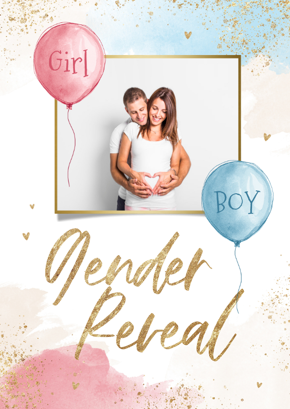 Uitnodigingen - Uitnodiging gender reveal party waterverf blauw roze foto