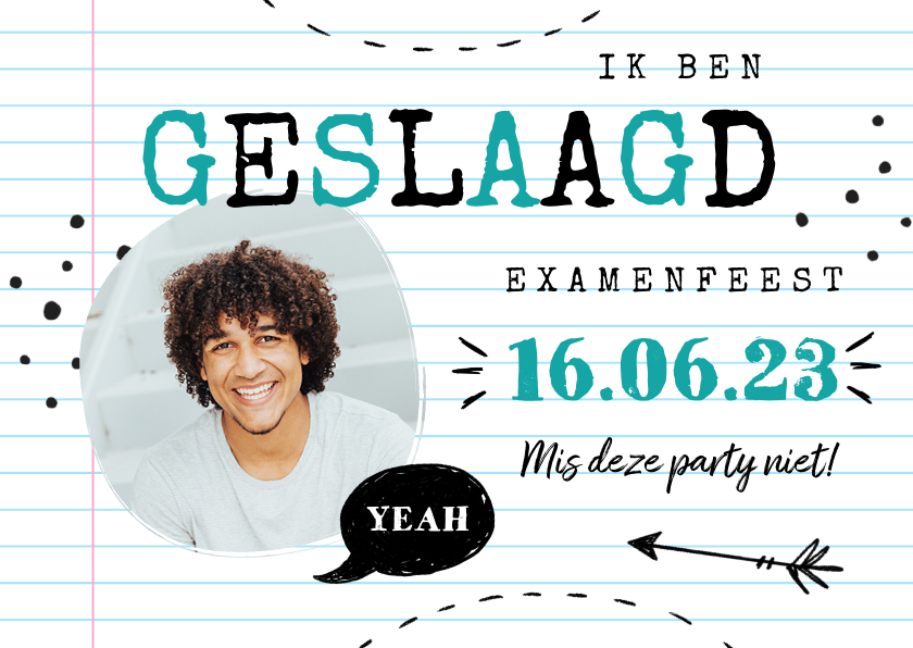 Uitnodigingen - Uitnodiging geslaagd examenfeest papier foto