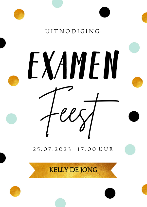Uitnodiging geslaagd feest confetti goudlook - Uitnodigingen Uitnodigingen - Uitnodiging geslaagd feest confetti goudlook