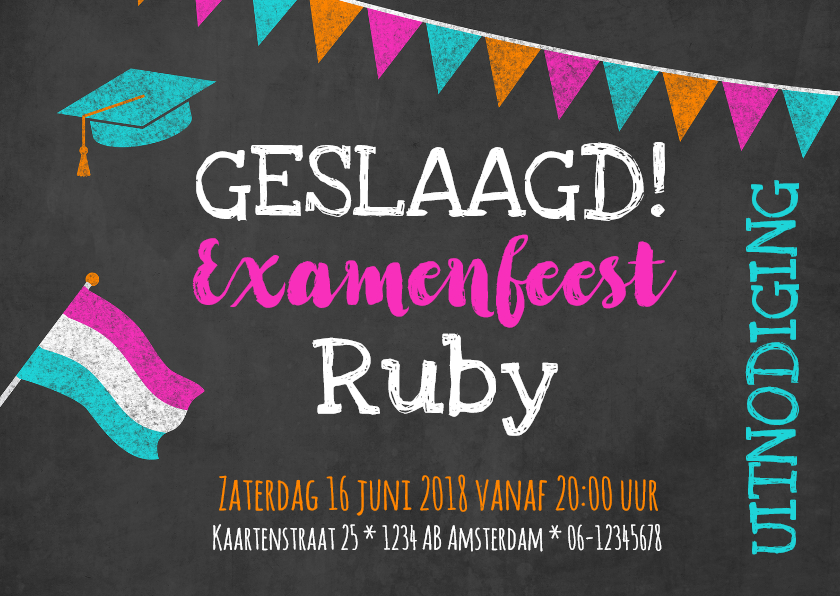 Uitnodiging geslaagd feestje met tekst op krijtbord - Uitnodigingen Uitnodigingen - Uitnodiging geslaagd feestje met tekst op krijtbord