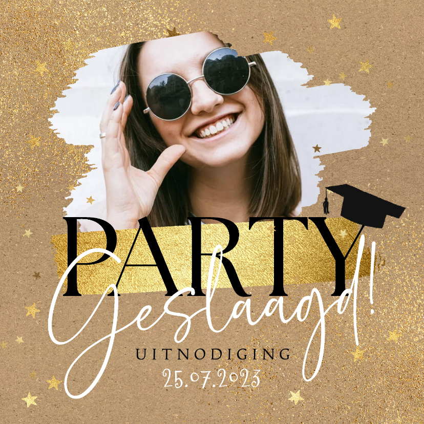 Uitnodiging geslaagd party kraft foto sterren goudlook - Uitnodigingen Uitnodigingen - Uitnodiging geslaagd party kraft foto sterren goudlook