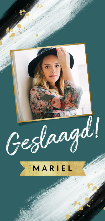 Uitnodiging geslaagd stijlvol goud spetters met foto - Uitnodigingen Uitnodigingen - Uitnodiging geslaagd stijlvol goud spetters met foto