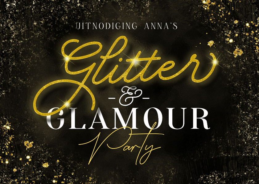 Uitnodiging Glitter & Glamour party goud typografisch - Uitnodigingen Uitnodigingen - Uitnodiging Glitter & Glamour party goud typografisch