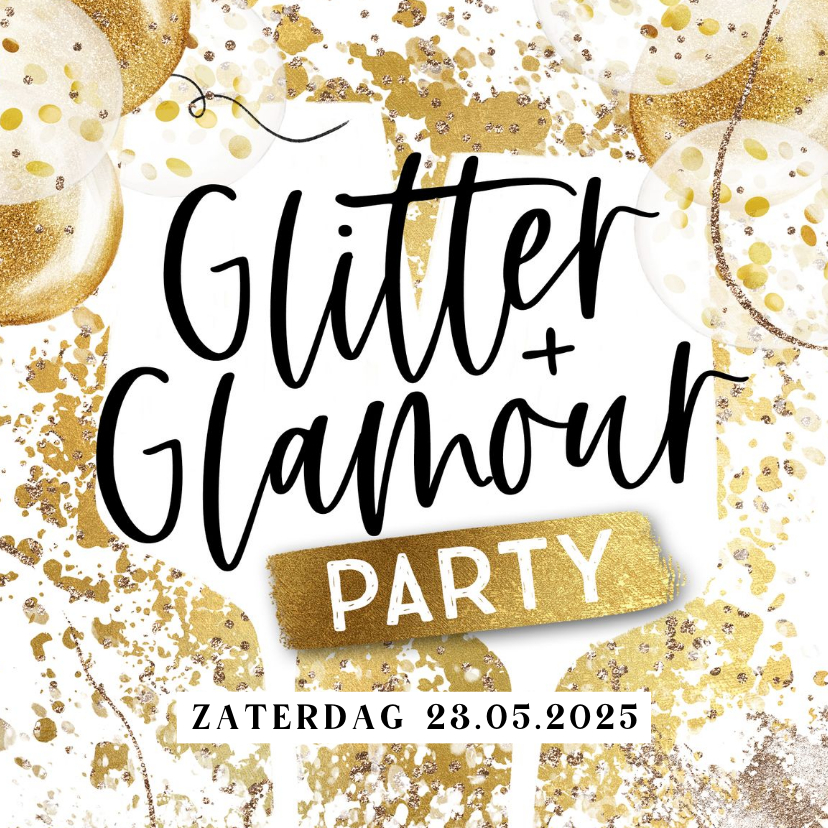 Uitnodigingen - Uitnodiging 'Glitter&Glamour Party' goudlook wijn spetters