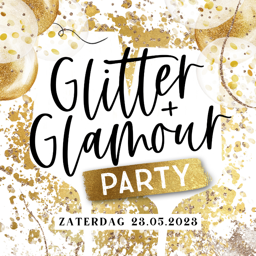 Uitnodiging 'Glitter&Glamour Party' goudlook wijn spetters - Uitnodigingen Uitnodigingen - Uitnodiging 'Glitter&Glamour Party' goudlook wijn spetters