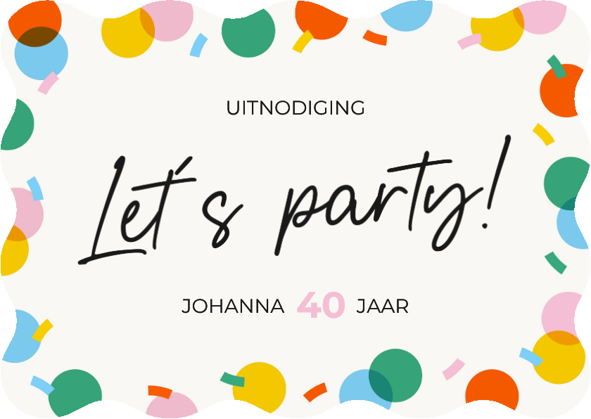 Uitnodigingen - Uitnodiging golfvorm met gekleurde confetti let's party