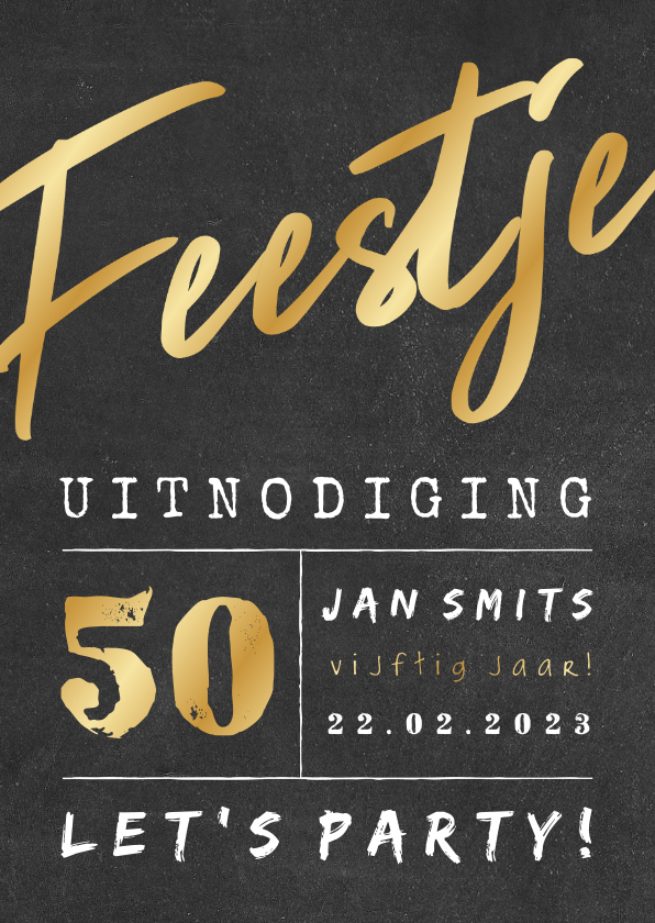 Uitnodiging gouden 'feestje' krijtbord met leeftijd - Uitnodigingen Uitnodigingen - Uitnodiging gouden 'feestje' krijtbord met leeftijd