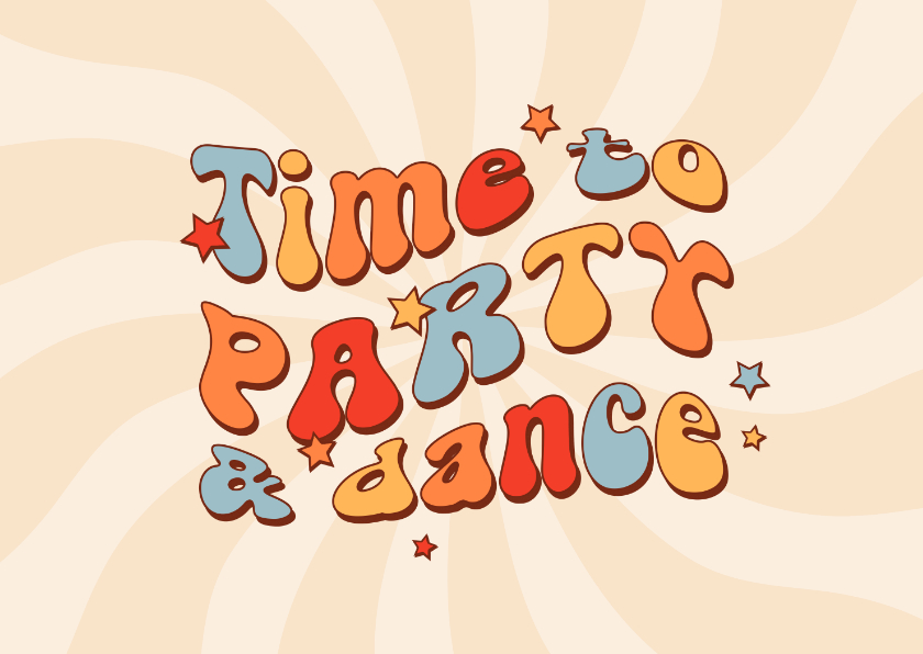 Uitnodigingen - Uitnodiging groovy funky feestje dance party sterren
