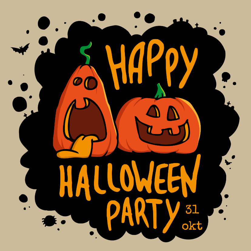 Uitnodigingen - Uitnodiging Halloween Party gekke pompoenen