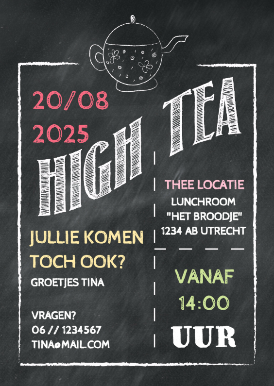 Ongebruikt Uitnodiging High Tea krijt - Uitnodigingen | Kaartje2go NV-14