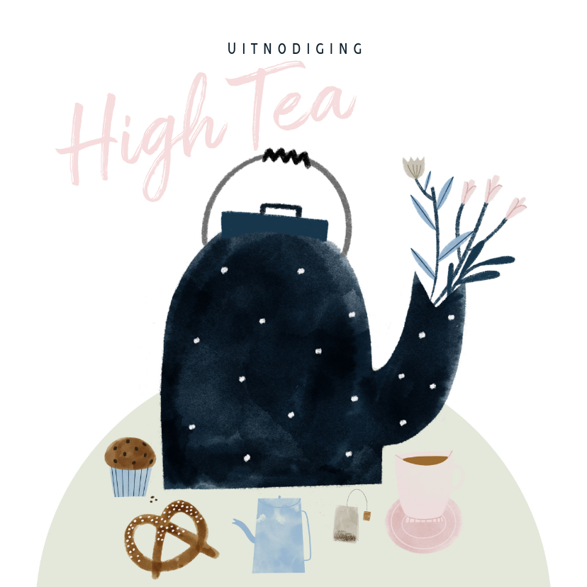 Uitnodigingen - Uitnodiging High Tea met illustratie theepot