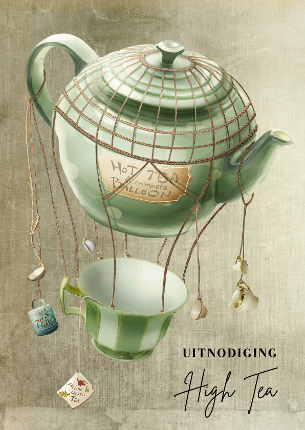 Uitnodiging High Tea scrapbook theepot - Uitnodigingen Uitnodigingen - Uitnodiging High Tea scrapbook theepot