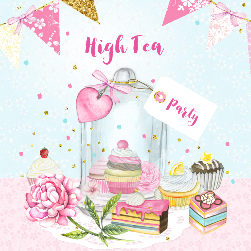 Uitnodiging High Tea stolp taartjes - Uitnodigingen Uitnodigingen - Uitnodiging High Tea stolp taartjes