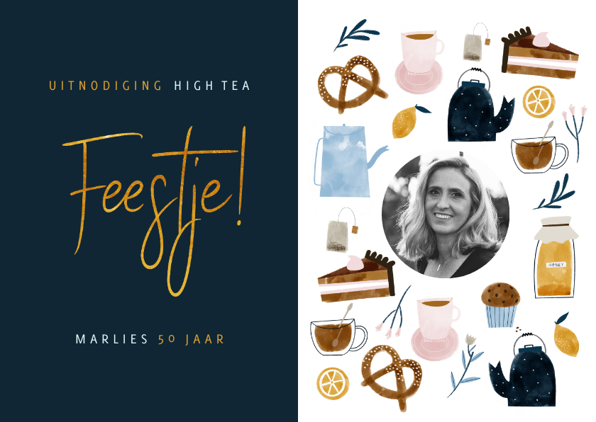 Uitnodiging High Tea verjaardagsjubileum met foto - Uitnodigingen Uitnodigingen - Uitnodiging High Tea verjaardagsjubileum met foto