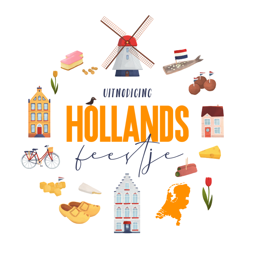 Uitnodigingen - Uitnodiging Hollands feestje thema molen borrel